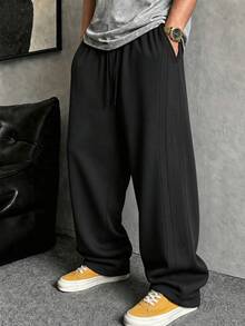 Men's Wide Leg Sweatpants Casual Long Pants Loose Fit Drawstring Waist Autumn Winter - Black - View 1