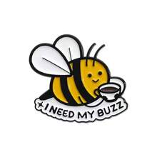 1pc Funny Bee Drinking Coffee Enamel Brooch, Personalized English Slogan Badge, Cute Insect Decorative Pin For Bags, Clothes, Versatile Gift Accessory - Multicolor - View 8