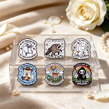 Funny Quote Cartoon Animal Enamel Brooch Set, Cute Raccoon Duck Cat Skull Lapel Pin, Cute Metal Badge For Backpack Jacket Hat, Lovely Gift For Friends - Multicolor - View 2