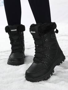 HDOXSE 女款中筒雪地靴，保暖內裡，厚底防滑，冬季戶外滑雪靴，適用北方雪村 - 2695黑色 - 查看 8