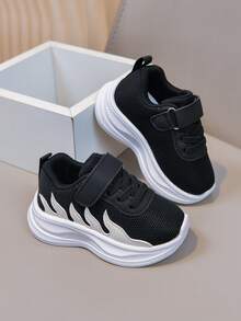 Children's Colorblock Sports Shoes, Hook And Loop Thick Sole Casual Shoes, Baby Soft Sole Running Shoes - Black - View 2