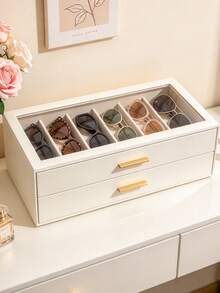 1pc Vintage Style Glasses Storage Box, Portable Travel Eyewear Case, Minimalist New Design, Women's Glasses Accessory - Multicolor - View 1