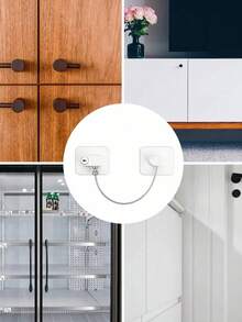 1pc Refrigerator Door Lock, Stainless Steel Zinc Alloy Material, Adhesive Lock, 16cm Connecting Cable Cabinet Drawer Lock, Refrigerator Lock, No Drilling Required. Adhesive Child Safety Window Lock - White - View 10