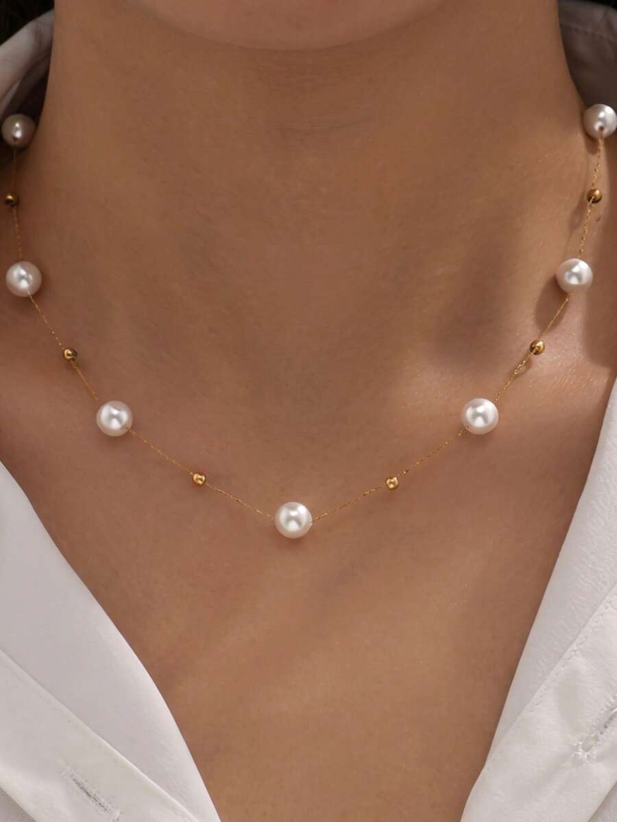 1pc Fashionable, Elegant, Minimalist Casual Faux Pearl Beaded Necklace, Suitable For Women's Daily Wear - Multicolor - View 1