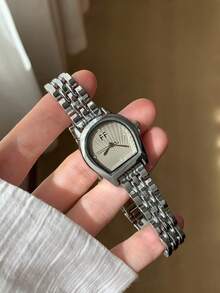 1pc Women's Quartz Watch, Round Square Case, Gray Textured Dial, Rhinestone Markers, Silver Chain Strap, Suitable For Work And Daily Wear - Silver - View 2