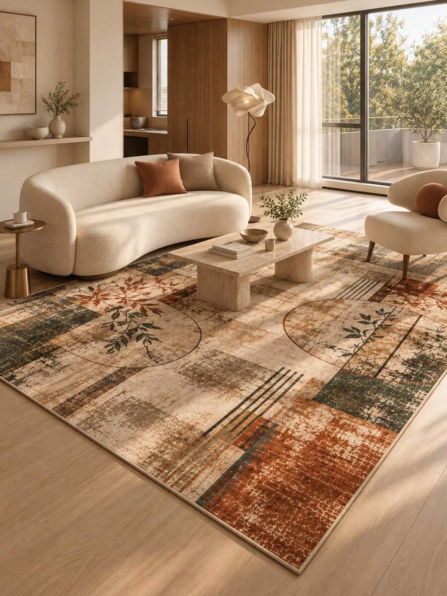 Pinkie Home - 1pc Modern Floral Print Living Room Rug Area Rug/Carpet/Bath Mat, Suitable For Bathroom, Kitchen, Entryway, Hallway, Bedside, Living Room, Bedroom, Machine Washable Rug, Home Decor - Mocha Brown - View 1