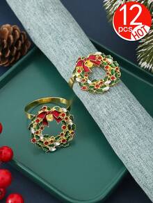 Tkvega • Home 12pcs Christmas Wreath Napkin Rings, Christmas Napkin Rings And Napkins Set, Christmas Dinner Table Decor, Suitable For Room Decoration, Table Decoration, Home Decoration, Perfect For Christmas, Party, Birthday, Wedding And Dinner Buffet Table Elegant Minimalist Decoration - Multicolor - View 9
