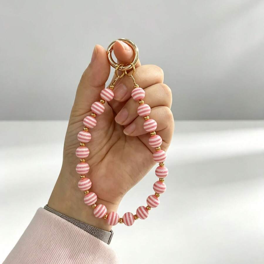 Creative Candy Color Rainbow Striped Beaded Car Key Chain, Fashionable Key Accessory, Bag Charm, Car Key Lanyard, Car Key Chain Pendant, Suitable As A Gift For Women - A - View 1