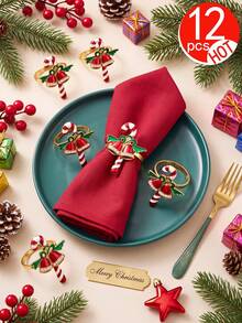 Tkvega • Home 12pcs Christmas Cane Napkin Rings, Christmas Napkin Rings And Napkins Set, Christmas Dinner Table Decor, Suitable For Room Decoration, Table Decor, Home Decor, Perfect For Christmas, Party, Birthday, Wedding And Dinner Buffet Table Elegant Minimalist Decoration - Multicolor - View 10