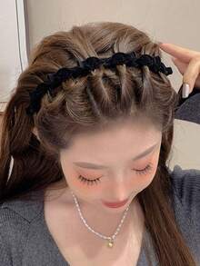 5/3/2/1 Bando Tenun Berbulu, Bando Rambut Bertekstur Berantakan dengan Poni Samping - Beraneka warna - View 3
