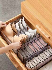 Wardrobe Drawer Underwear Storage Box, Divided Mesh Storage Box, For Bras, Panties, Socks, Breathable And Visible, Foldable Home Underwear Organizer Box - Grey - View 1