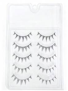 5 Pairs Women's Idol Style False Eyelashes, A-Type Little Devil Manga Eyes, Natural Japanese Style, Full Strip, Suitable For Cosplay Makeup And No-Makeup Look Look, Realistic Transparent Band Upper Lashes - View 8