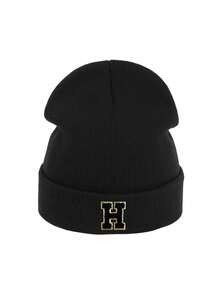 Women's Black Ribbed Cuff Knit Hat (With A-Z Gold Letters), Soft Knit Fabric, Versatile Warm Windproof Winter Knit Hat - Black - View 9