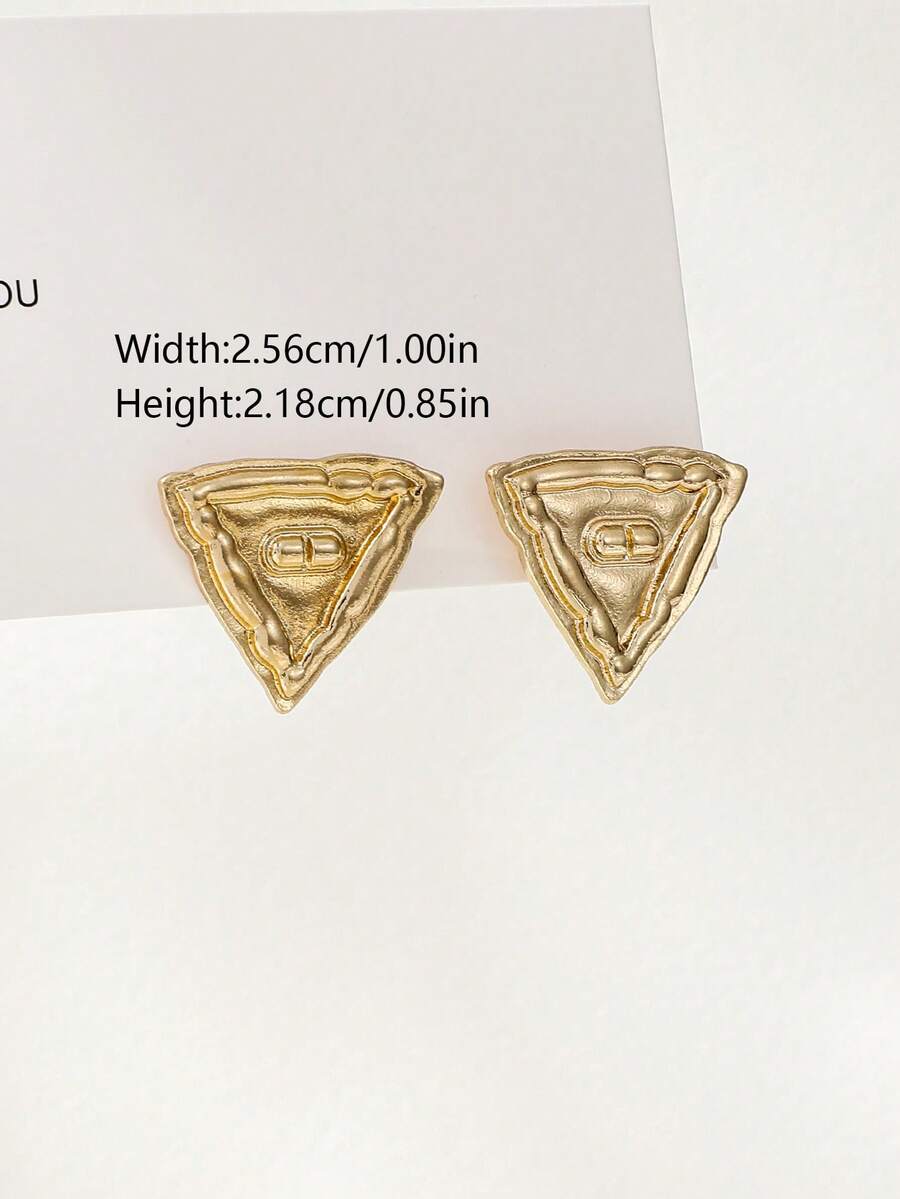 1 Pair Vintage Embossed Triangle Stud Earrings Y2K Style Distressed Old Money Aesthetic Textured Edge Triangle Shape Artistic Accessory Gift For Christmas Halloween Thanksgiving New Year - Multicolor - View 1