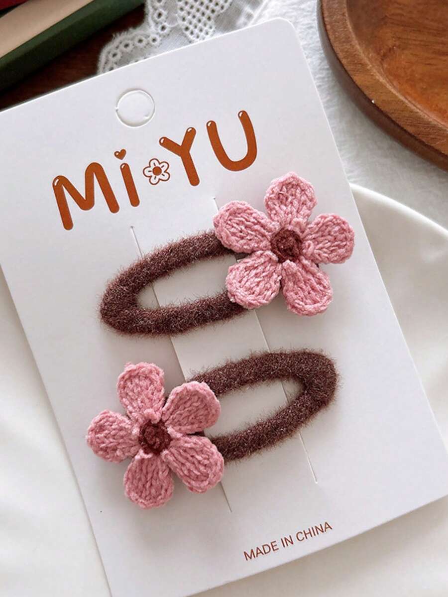 2pcs Embroidered Floral Hair Clips, Sweet Bangs Clips, Side Hair Clips, Hair Accessories - Multicolor - View 1