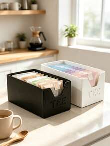 1/2pcs Minimalist Open Tea Bag Storage Box, Home Bedroom Desktop Tea Bag Organizer, Office Coffee Pod Tea Bag Sorting Storage Box, Black And White Dual Color Optional, Tea Drink Small Item Storage Box 1 - Multicolor - View 3