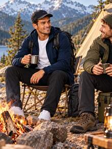 CZRLHYT Men's Detachable Hood Jacket, Sports & Casual Dual-Use, Side Zipper Pockets, Suitable For Daily Outdoor Wear, Windproof Multi-Function Outerwear - Navy Blue - View 4