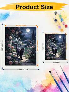 DIY Paint By Numbers Kit, Black Cat In Moonlit Rose Garden Oil Painting Canvas Wall Art Home Decor Gift - A - View 5