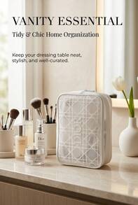 Dior Cannage Pattern Translucent Mesh Cosmetic Pouch, Classic Lattice Cannage Embossed Logo Zipper Portable Travel Makeup Storage Pouch For Ladies Daily Use - White - View 6