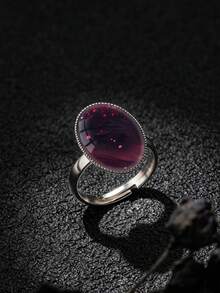 YUJUGLOW 1件優雅夢幻星空圖案 316不鏽鋼橢圓形開口可調節戒指，適合女性日常配戴 - 酒紅色 - 查看 4