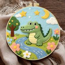Needle Felting Kit For Beginners. 2D Flat Printing. Pandas And Crocodiles. For New & Skilled Crafters. DIY Wool Painting Set. Includes Foam Mat, Felt, Hoop & Guide. Handmade Home Decor Ornament. 20x20cm/7.87x7.87in. - 20x20cm/7.87x7.87in - View 7