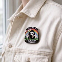Cartoon Skeleton Death Lapel Pin, Funny Slogan "Little Ray Of Pitch Black Sunshine" Enamel Brooch, Metal Skull Badge For Backpack Jacket Hat, Fun Gift - Multicolor - View 10