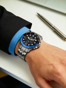 Jam Tangan Pria Fossil FS5835 Sport, Bezel Biru-Hitam, Tali Baja Bercahaya, Jam Tangan Kronograf Multifungsi - Hitam + Biru Tua - View 3