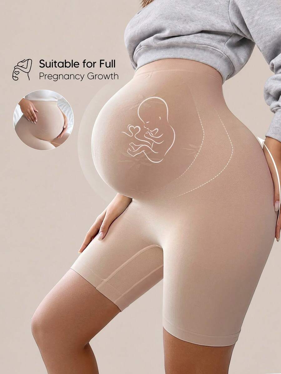 Maternity High Elastic Waist Bermuda Leggings, Suitable For Everyday Wear Pink Summer - Pink - View 1