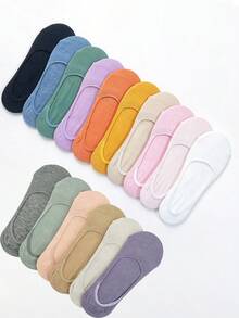 5/10 Pairs Solid Color Invisible Boat Socks, Multi-Pack Women's Non-Slip Low-Cut Invisible Socks (Without Sock Board) - Multicolor - View 8