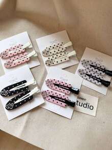 1/3/5pcs Cute Sweet Polka Dot Rhinestone Heart No-Crease Hair Clips, Minimalist Fashion, Suitable For Dates, Music Festivals Or Daily Wear - Multicolor - View 5