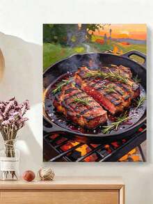 DIY Paint By Numbers Kit, Grilled Steak With Rosemary At Sunset, Oil Painting Canvas Wall Art Home Decor Gift - A - View 2