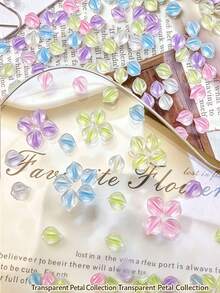 Elevate Your Nail Accessories, Random Color 60/120PCS, Macaron Solid Color Petal Nail Art Decor, Ice Transparent Petal Lily Ice Crystal Flower Studs, Suitable As Holiday Gift For Girls - Multicolor - View 5