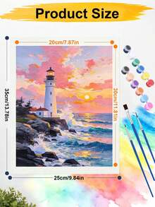 DIY Paint By Numbers Kit, Lighthouse On Rocky Coast At Sunset, Hand-Painted Oil Painting Canvas Wall Art Home Decor Gift - A - View 7