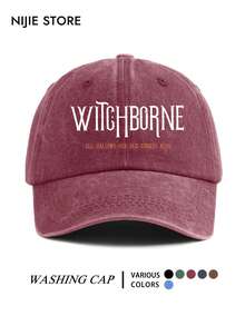 1pc Unisex Vintage Washed Baseball Cap With WITCHBORNE Graphic Print, Soft Comfortable Adjustable Classic Dad Hat, Outdoor Casual Wear Baseball Cap Suitable For Daily Use, Warm Windproof Hat, Perfect Halloween Gift For Friends - A - View 8