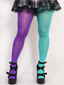 زوج واحد من الجوارب الطويلة غير المتماثلة بألوان البنفسجي والأزرق البحري، ألوان مختلفة لليسار واليمين، لون موحد مطفي، جوارب أساسية شخصية - متعدد الألوان - مشاهدة 5
