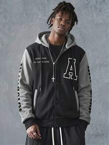 MAISONFOX Men's Basic Zip-Up Hoodie Jacket, Autumn/Winter, Minimalist Fashion Solid Color, With Raglan Sleeves - Black - View 10