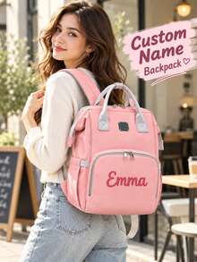 Personalized New Style Mom Bag Multifunctional Backpack Large Capacity Lightweight Portable Travel Essential, Suitable For Daily Outings, Travel, School, Gift For Family, Friends, Birthday Gift, Holiday Gift - Multicolor - View 5