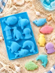 8-Cavity Ocean Fish & Dolphin Silicone Cake Mold, Marine Animal Shaped Dessert Mold, Multi-Purpose Mold Suitable For Chocolate, Gummy, Jelly, Pudding, Mini Cakes And Candy Making, DIY Home Baking Tool - Multicolor - View 2