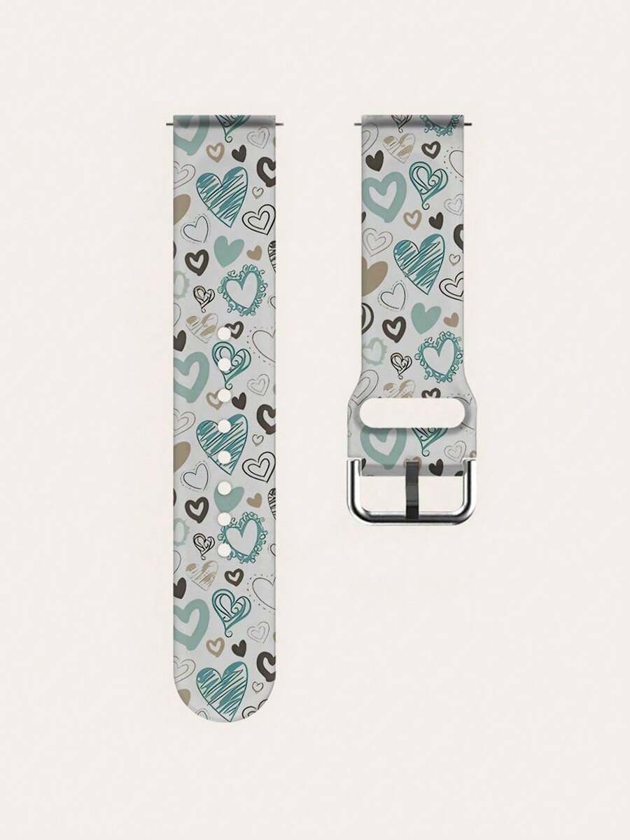 20/22mm Universal Silicone Watch Band With Patterned Lines & Heart Design, Compatible With Samsung, Honor Smartwatches, Semi-Transparent - Multicolor - View 1