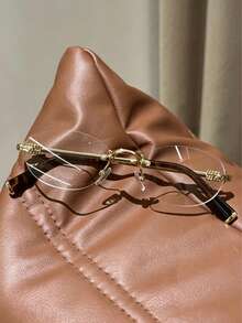 1pc Women's Elegant Artistic Wealthy Heiress Style Oval Rimless Metal Glasses - Clear - View 14