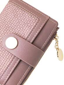 Women's Short PU Woven Texture Patchwork Bi-Fold Wallet With Exquisite Clasp And Magnetic Closure, Multi-Functional Card Holder And ID Organizer, Compact Handheld Small Bag With Zipper Coin Purse - Multicolor - View 8