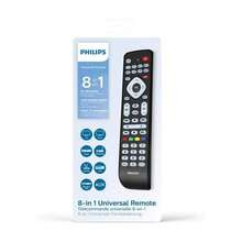 PHILIPS جهاز تحكم عن بعد عالمي للتلفزيون فيليبس SRP2018/10، جهاز تحكم 8 في 1، زر ذكي، أكواد الأشعة تحت الحمراء حتى 8000، إعداد سهل، أسود - مشاهدة 1