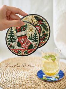 DIY Diamond Painting Coaster Set, Floral Pattern Round Diamond Painting Coasters With Coasters, Handmade Heat-Insulating Pads, Home Decor - A - View 5