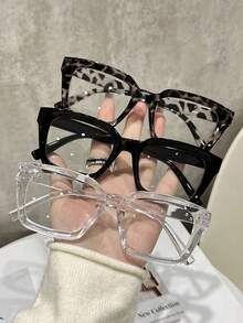 Unisex TR Material Bohemian Style Leopard Print Large Frame Transparent Glasses, Suitable For Back To School Season, All Season Wear - Multicolor - View 12