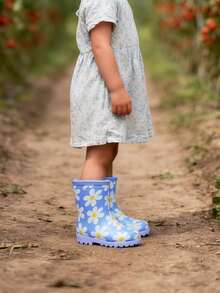 Toddler Rain Boots Waterproof Lightweight Rain Shoes With Non-Slip Sole, Blue Flower Print Kids Rain Boots For Girls, Easy To Clean Outdoor Play Shoes - Baby Blue - View 8