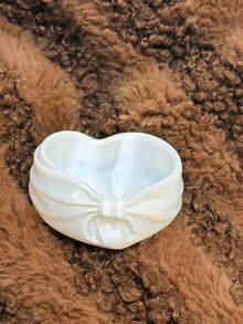 1pc Heart-Shaped Fluffy Satin Jewelry Tray, Cute Bow Small Accessory Dish, Vanity Ring Holder - Multicolor - View 5