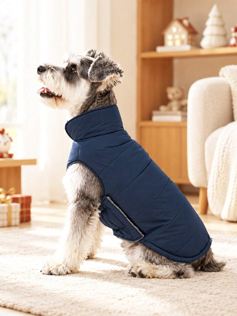 Metglad Dog Winter Padded Coat, Thermal Lined Thickened Pet Cold-Proof Jacket, Foldable Plush Stand Collar, With Hidden Leash Hole And Adjustable Drawstring, Comfortable And Non-Restrictive, Suitable For Large, Medium And Small Dogs For Indoor And Outdoor Use