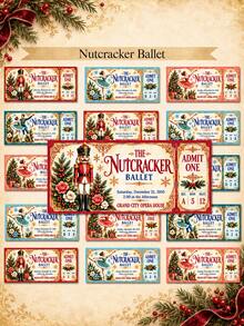 Stempel Nutcracker Natal Baru, Tiket Hadiah, Tiket Pertunjukan - Templat Tiket Hadiah Kejutan Balet Nutcracker yang Dipersonalisasi (Voucher Hadiah Natal Merah Muda) - MultiWarna - View 1