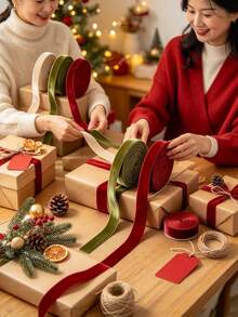 3 Rolls Velvet Ribbon, 1cm Wide, 500cm Total Length, Premium Christmas Satin Ribbon, Suitable For Christmas Tree Decoration, Handmade DIY, Gift Wrapping, Birthday Celebration, Bouquet Gift Wrapping, Wedding Party Decoration - Multicolor - View 8