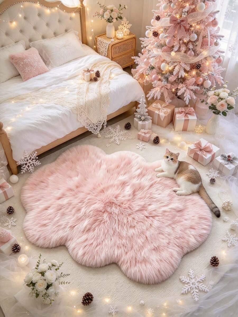 1pc Light Pink Cloud Fluffy Rug, Thick Plush Carpet, Autumn/Winter Decorative Rug, Bedroom Decor, Home Decor, Living Room Rug, Washable Carpet, Christmas Gift - Multicolor - View 1